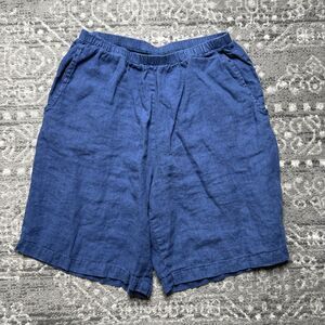 FLAX Brand Blue Linen Shorts Size Small Elastic Waist Lagenlook Casual Comfort